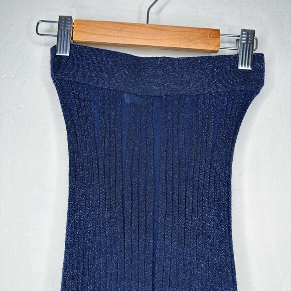 & Other Stories Glittery Pleated Rib Knit Midnight Navy Blue Sheer Midi Skirt XS - Picture 8 of 13